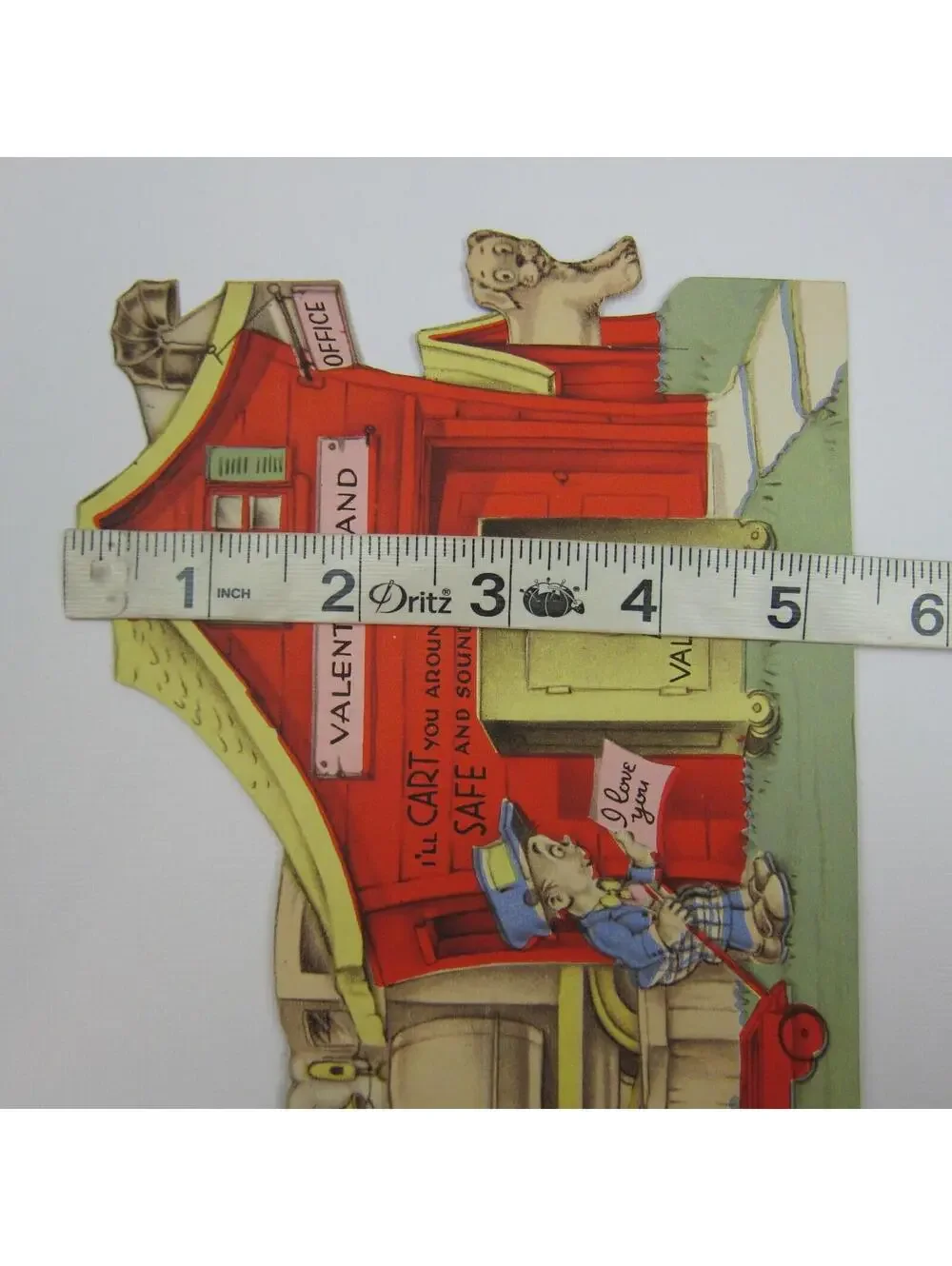 Vintage Valentine Card Mechanical Train Dog Moves Door Opens to Girl in Pink XL
